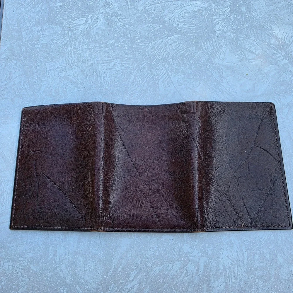 Amity Trifold Wallet Brown Cowhide Aluminum Brick & Glass Workers Union Logo